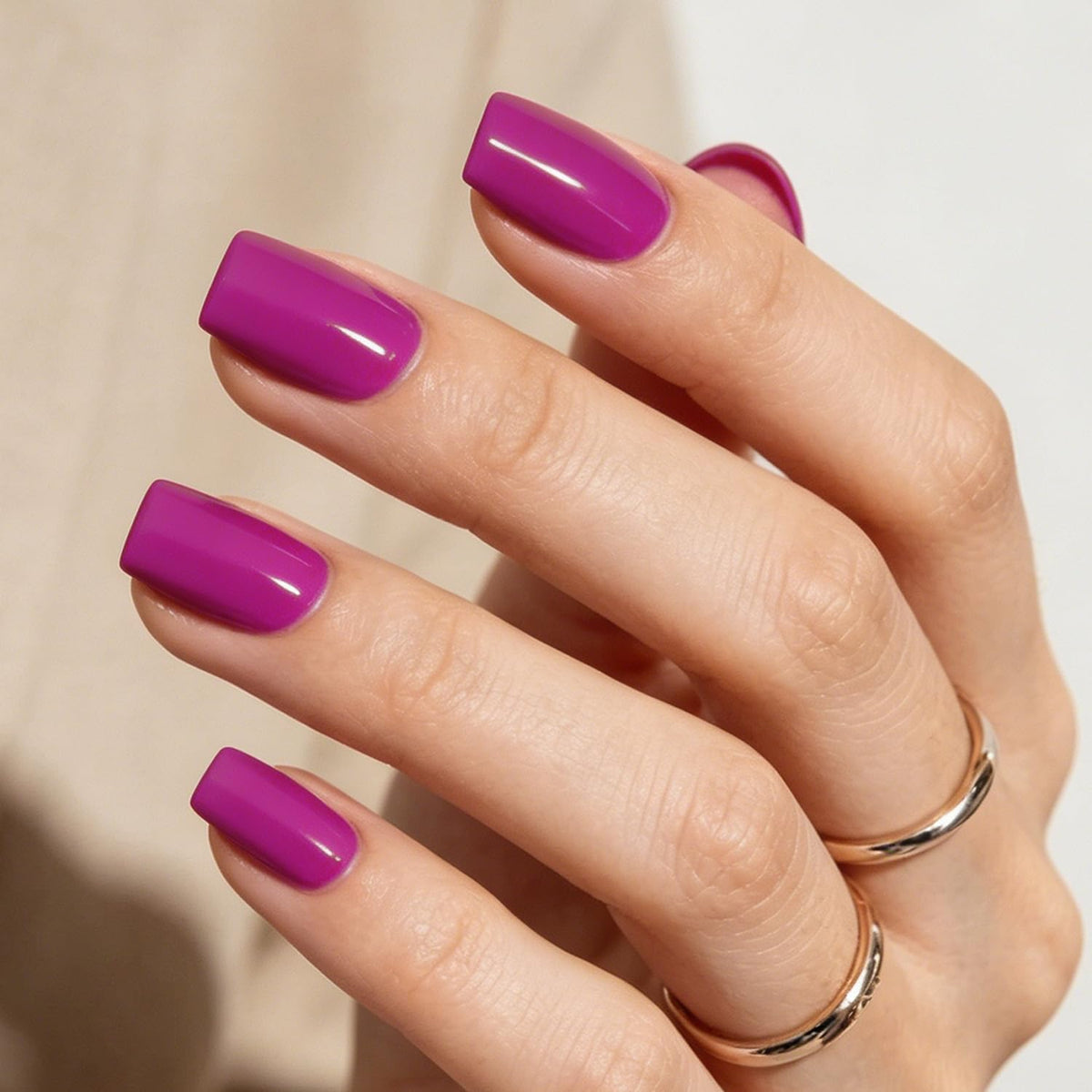 Modelones Fuchsia Fall Purple Press on Nails Short Square 32Pcs Fake Nails