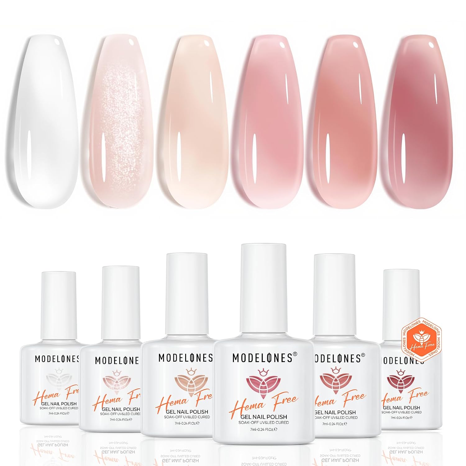 modelones Jelly Gel Nail Polish Set, Hema-Free 6 Colors Nude Milky White Pink Red Neutral Sheer Shimmer Translucent Gel Polish Kit Frech Tip Base Color Soak Off LED Manicure Salon DIY Girls Women Gift