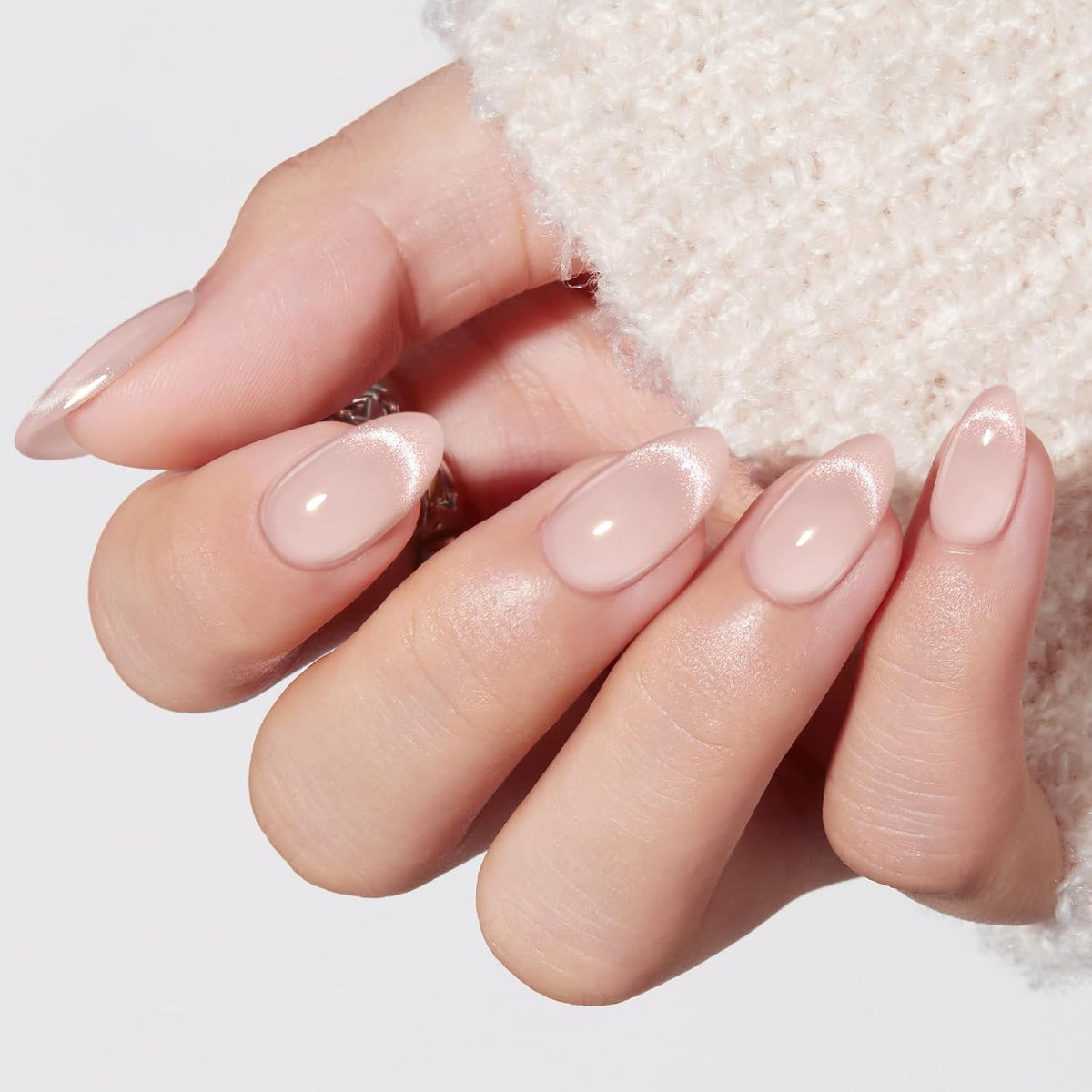 Modelones Cat Eye Press on Nails Almond, Nude Short Fake Nails