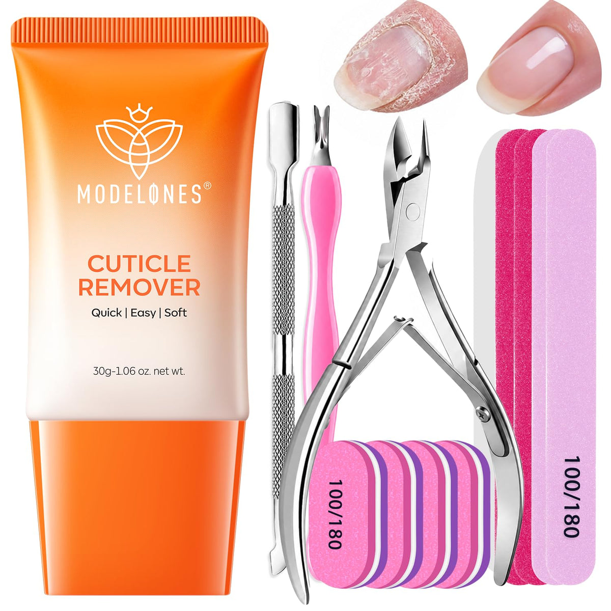 Modelones Cuticle Remover Kit, Cuticle Trimmer Nail Stuff & File Nail Kit