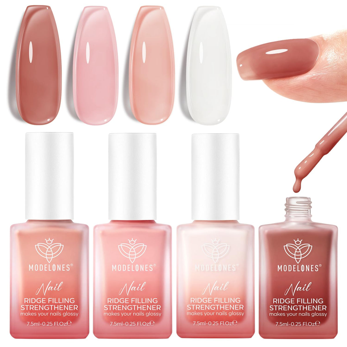 Modelones Nail Strengthener and Growth, Fall Brown Pink Nude Nail Polish