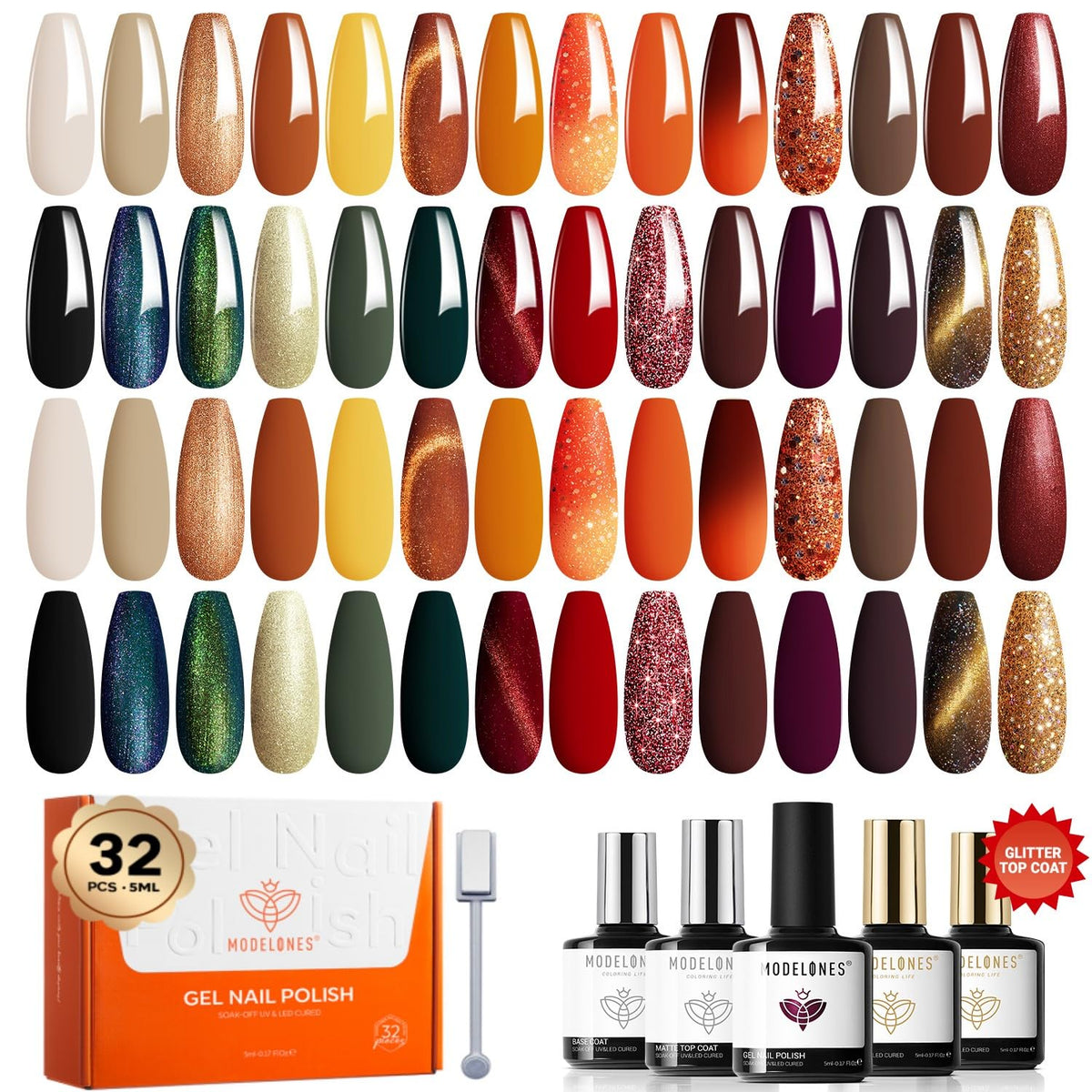 modelones Cat Eye Gel Nail Polish Set Changing 28Colors Primer & 3pcs Top Base Coat