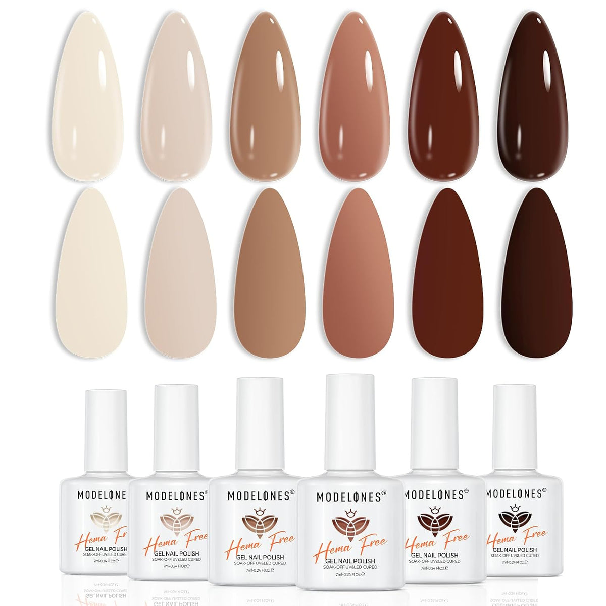 modelones Nude Brown Gel Nail Polish Set, Beige Chocolate Carame, Hema-Free