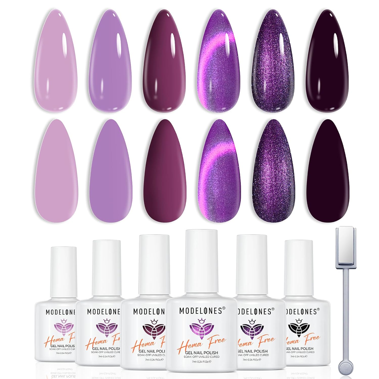 modelones Purple Gel Nail Polish Set, Hema-Free 6 Colors Lavender Mauve