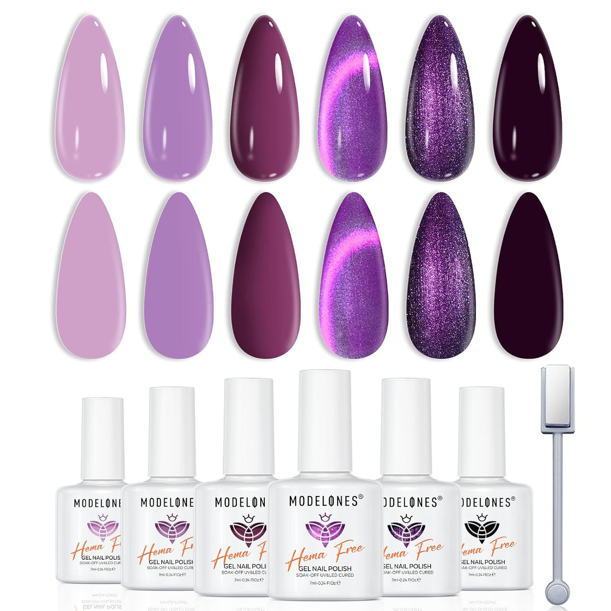 modelones Purple Gel Nail Polish Set, Hema-Free 6 Colors Lavender Mauve