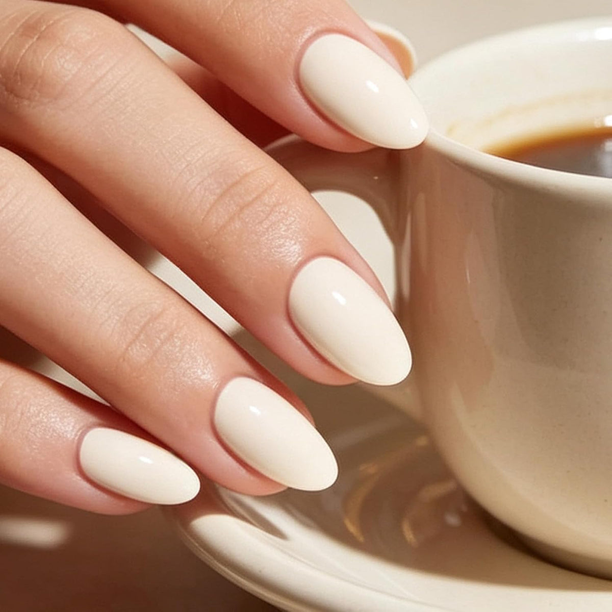 Modelones White Press on Nails Short Almond, 32Pcs 16 Sizes Fake Nails