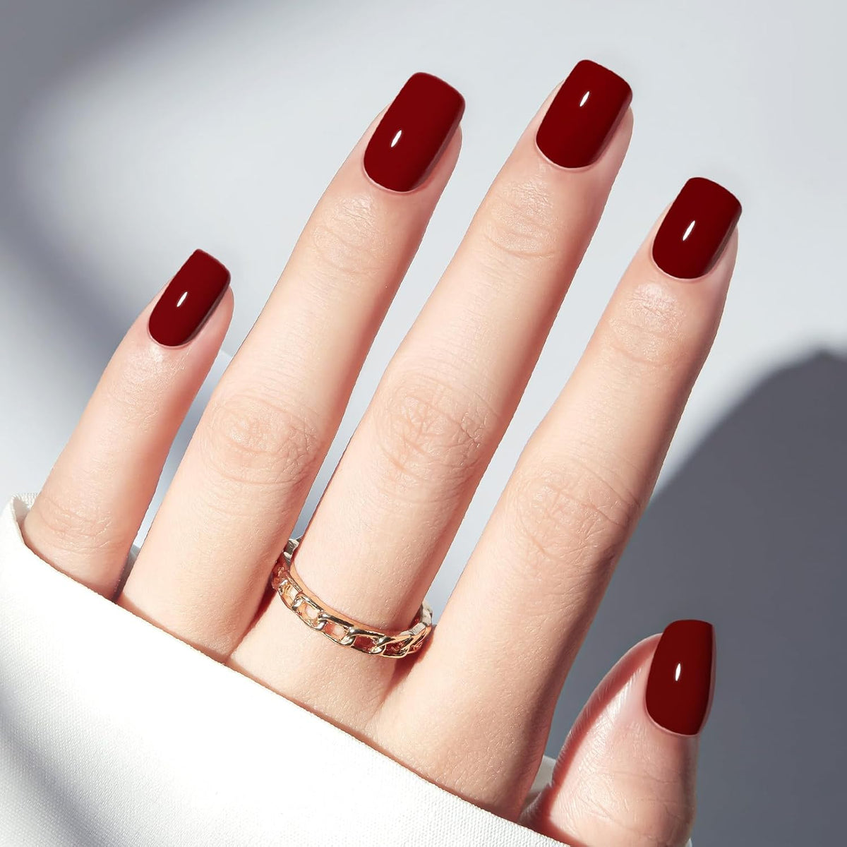 Modelones Wine Red Press on Nails Short Square, 32Pcs 16 Sizes Fake Nails