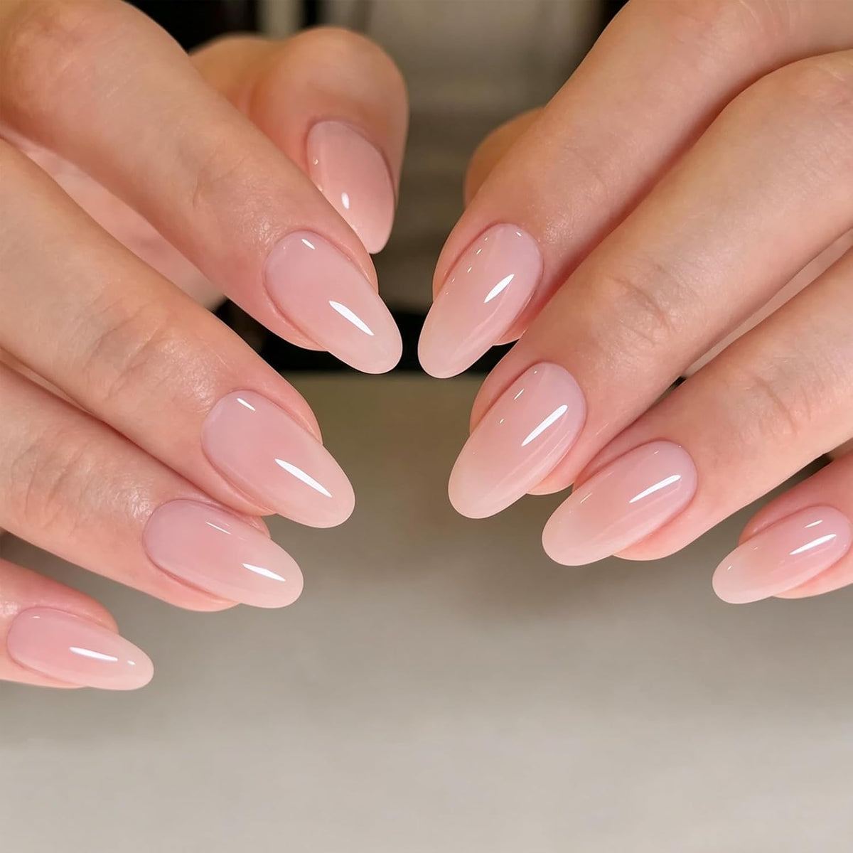 Modelones Pink Press on Nails Short Almond, 32Pcs 16 Sizes Fake Nails