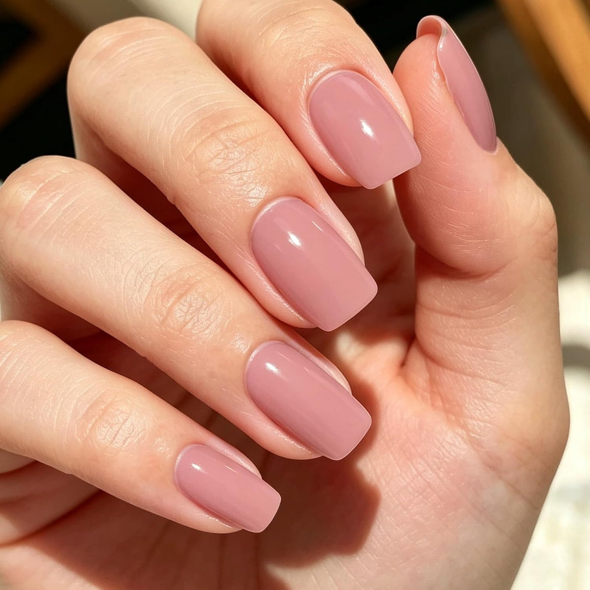 Modelones Rose Pink Press on Nails 42Pcs 21 Sizes Short Square Fake Nails