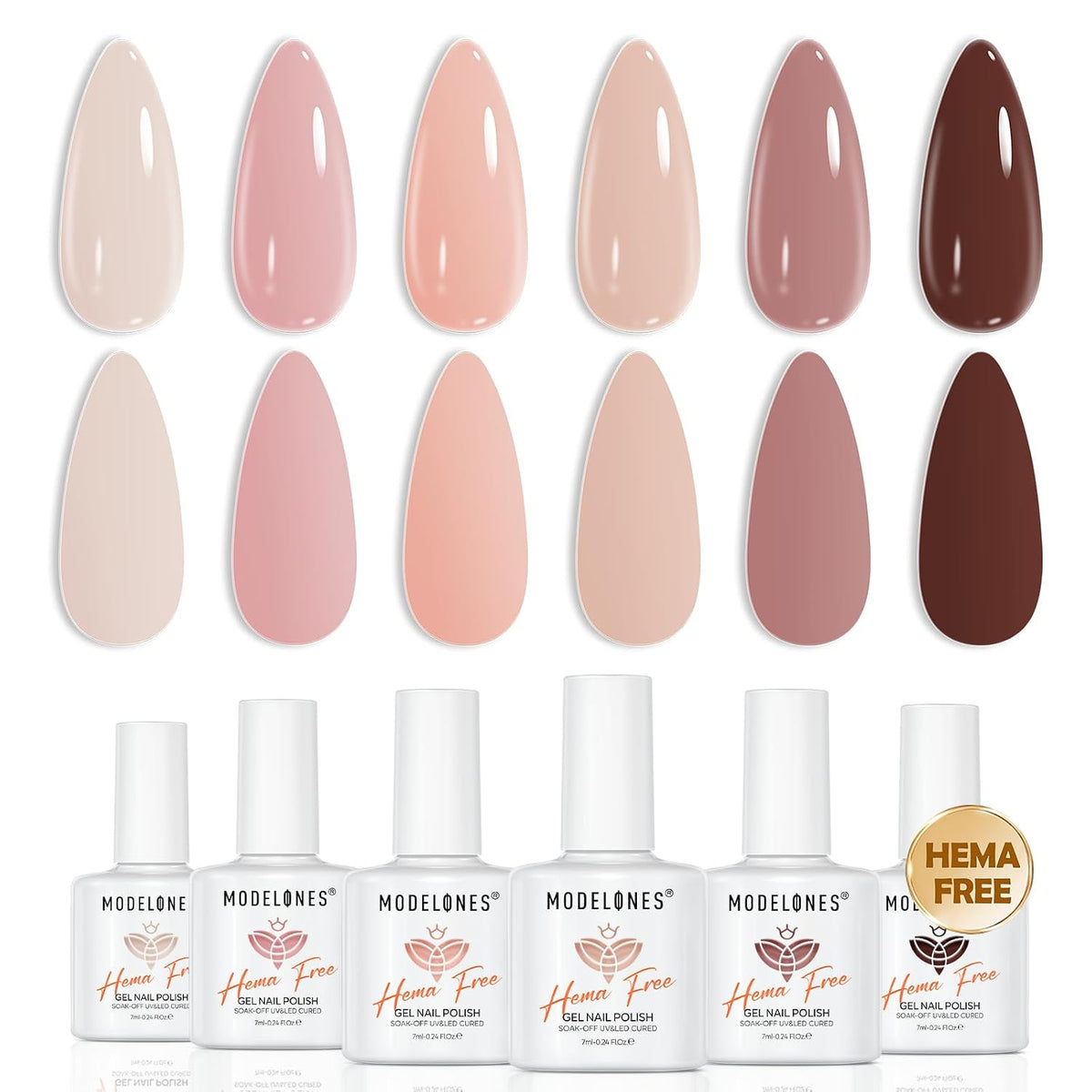 modelones Nude Gel Nail Polish Set, Pink Milky White Brown Hema Free Gel