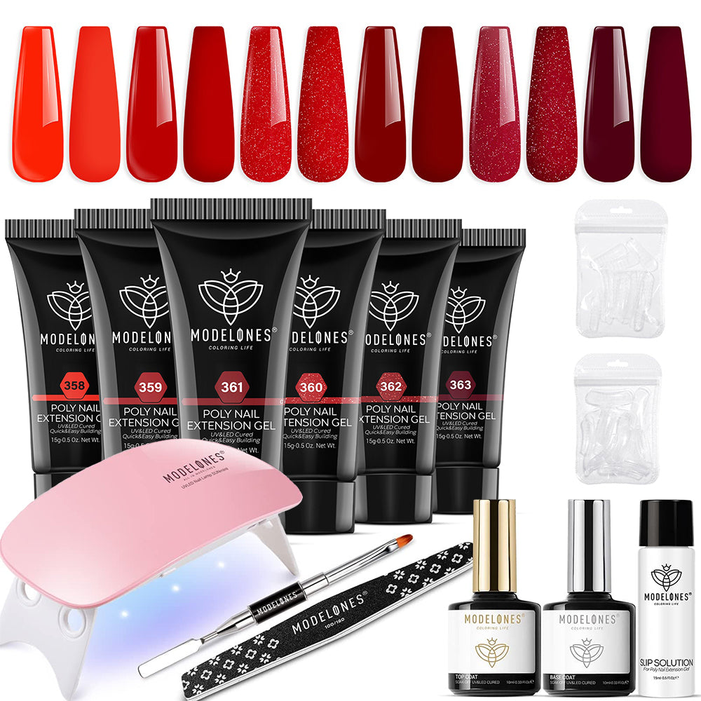 Red Collection - 6 Colors Poly Nail Gel Kit