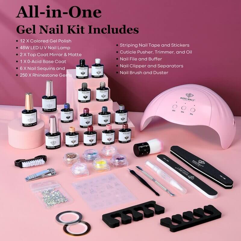 Create Your Style - 12 Colors Gel Nail Polish Kit with 48W Lamp