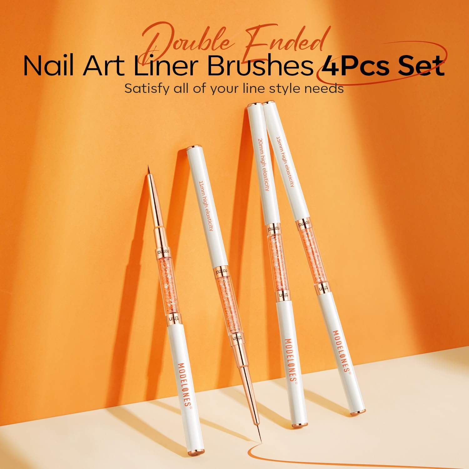 Modelones 4pcs Double-Ended Nail Art Liner Brush 7/11/15/20mm