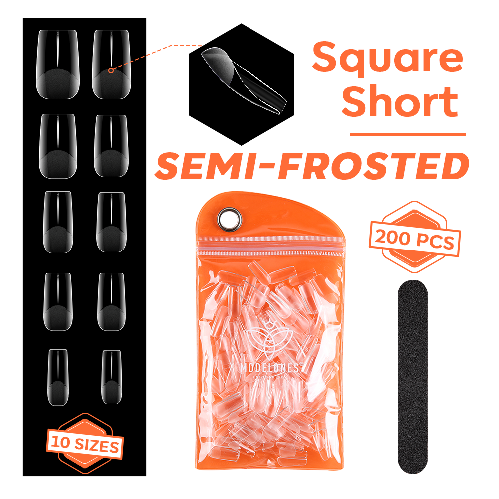 200Pcs Semi-Frosted Short Square Full Cover Nail Tips