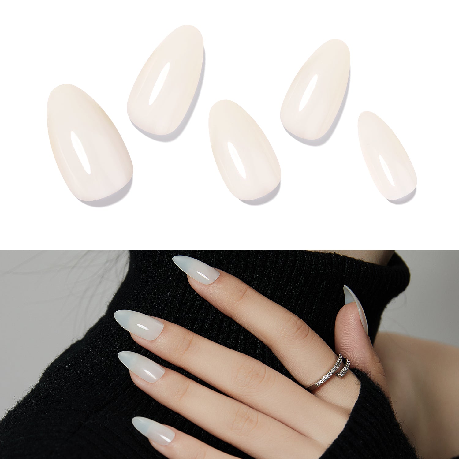 milky white almond nails