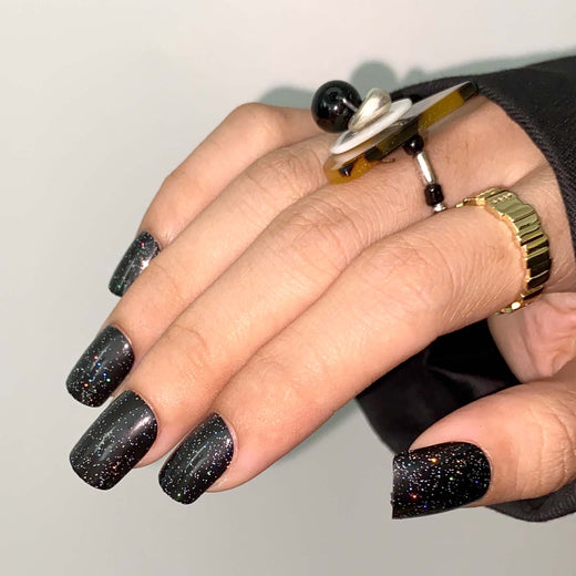 Glittery Black - 24 Fake Nails 12 Sizes Short Square Round Press on Nails Kit