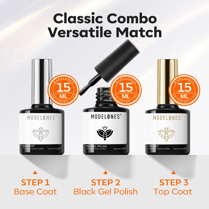 Black Inspire Gel with Top and Base Coat Trio