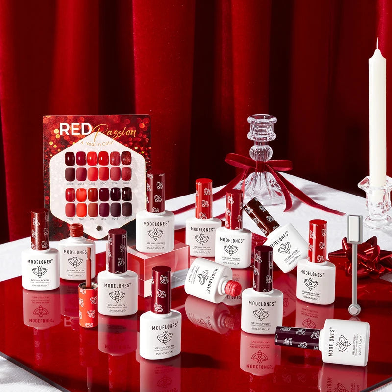 Modelones Red Hema-free&Tpo-free Gel Nail Polish Set
