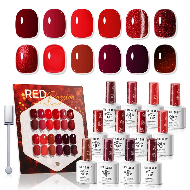 Modelones Red Hema&Tpo Free Gel Nail Polish Set
