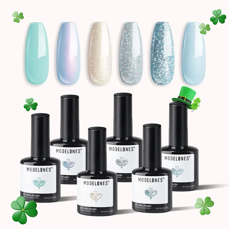 Modelones Green Spring Summer Gel Nail Polish Set #mermaid-bubble