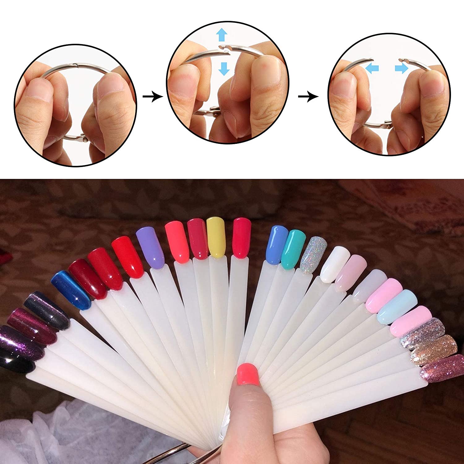 150Pcs Nail Swatch Sticks with Ring Nail Practice Color Display