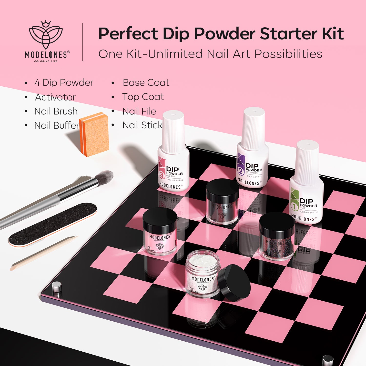 Black Pink - 11Pcs Dipping Powder All-In-One Kit