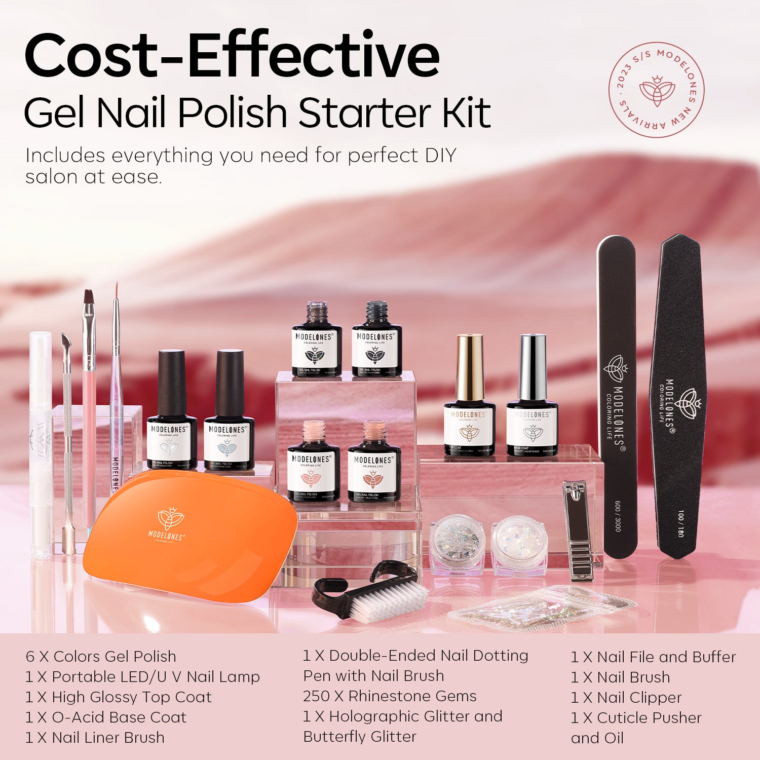 Glittery Black - 20Pcs 6 Colors Gel Nail Polish Kit With 6W Nail Lamp【US ONLY】