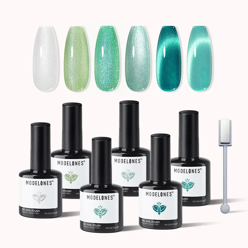 Modelones Spring Green Shimmer Gel Polish Set #sea-glass-greens