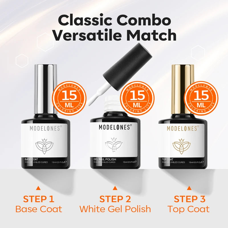 White Inspire Gel with Top and Base Coat Trio