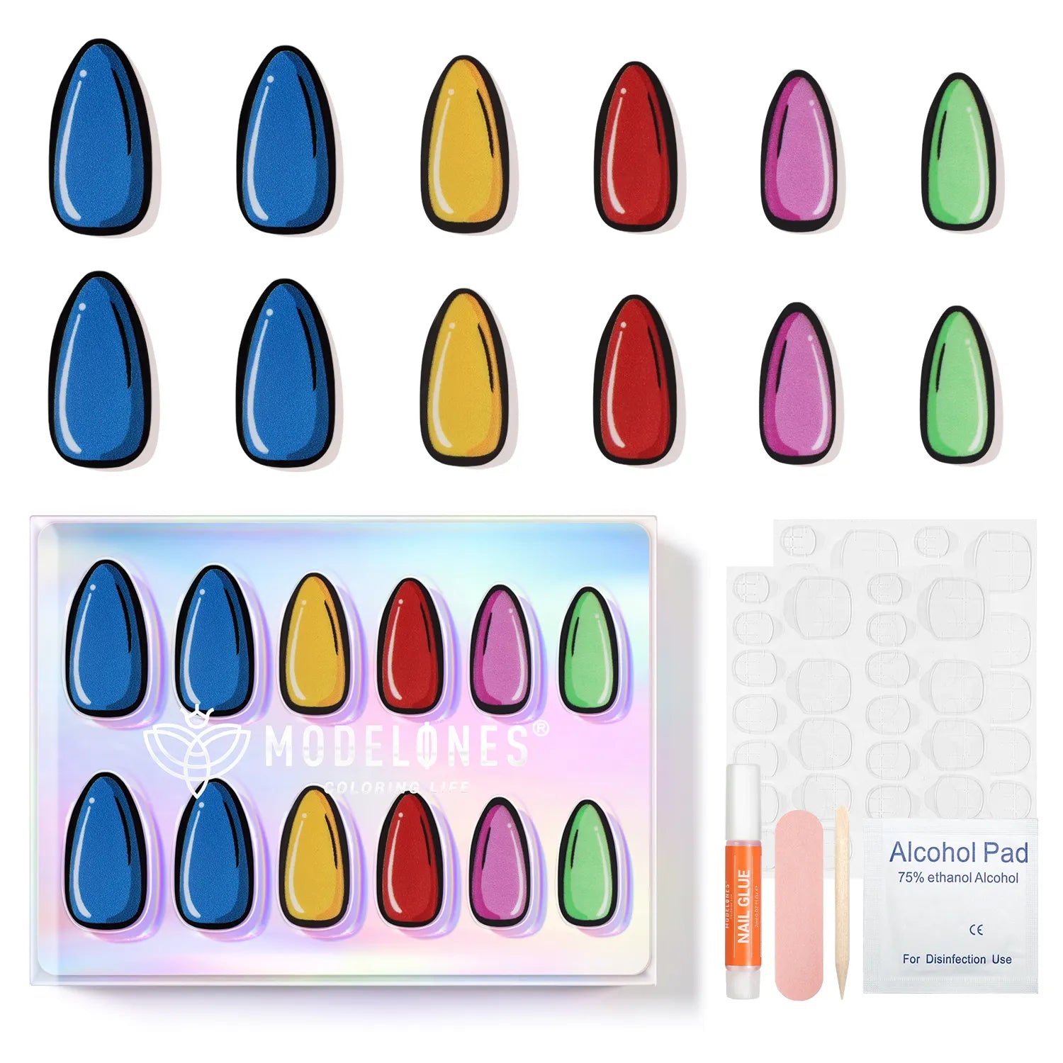 Pop Art - 24 Fake Nails 12 Sizes Short Almond Press on Nails Kit