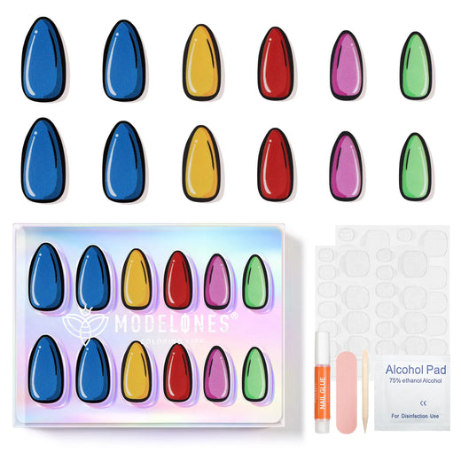 Pop Art - 24 Fake Nails 12 Sizes Short Almond Press on Nails Kit