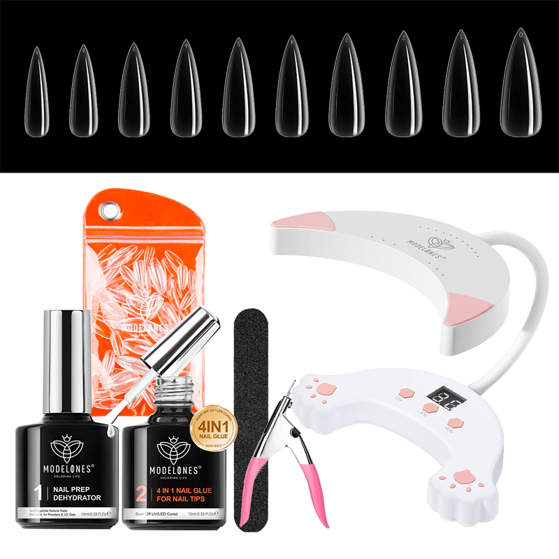 Gooseneck Lamp and 4-in-1 Nail Glue with 200Pcs Stiletto Nail Tips Kit
