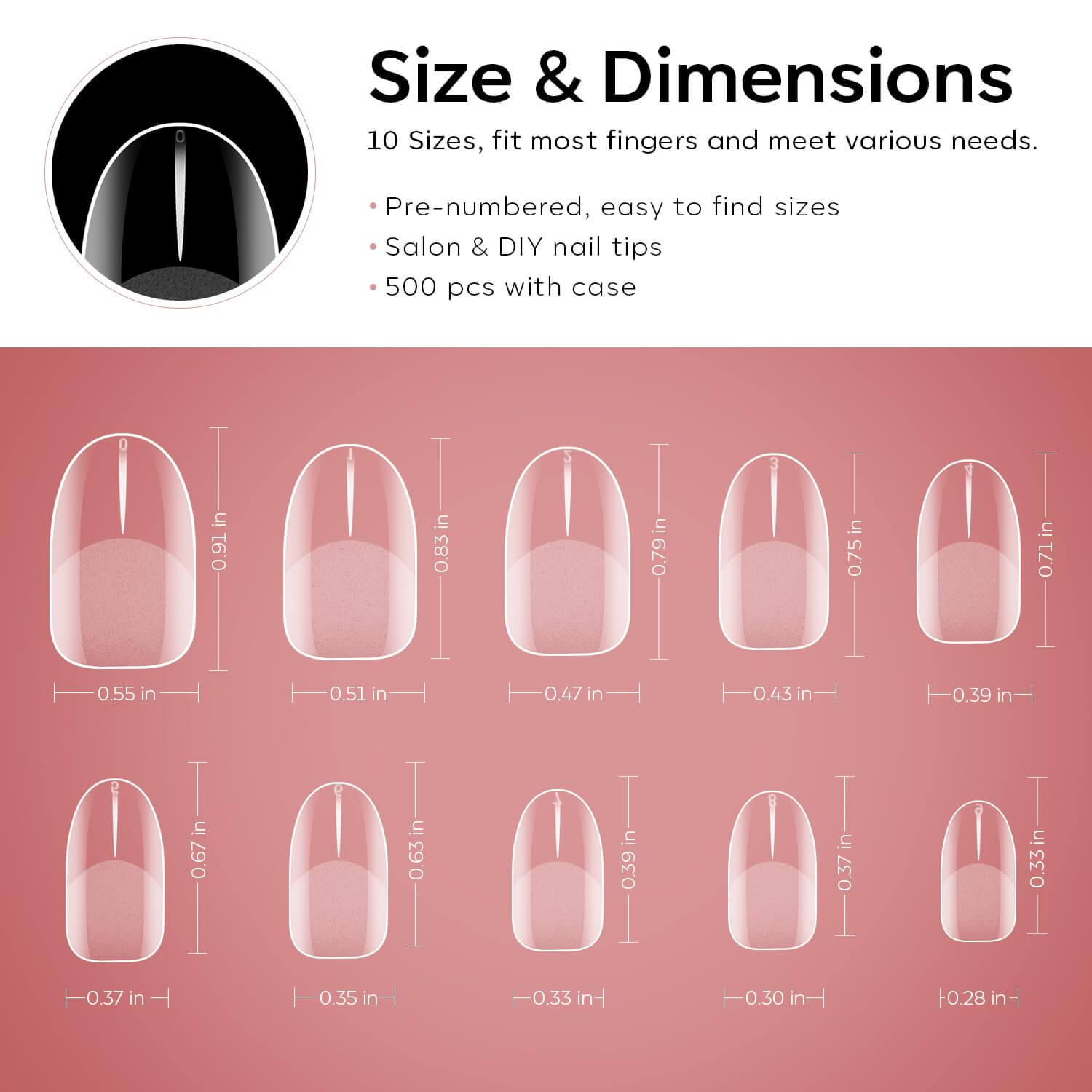 500 Pcs Semi-Frosted Short Oval Round Nail Tips