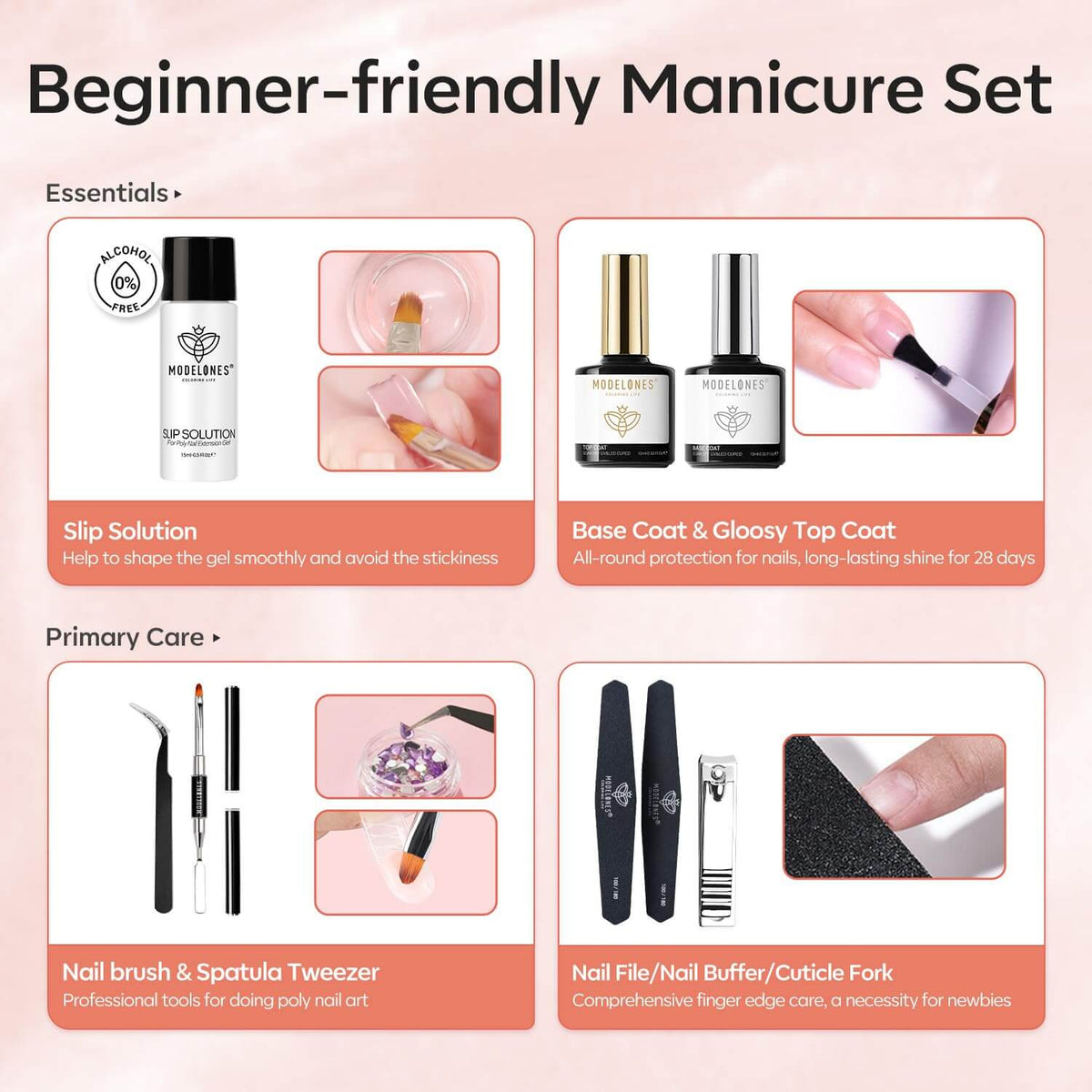 Pink Empire - 21Pcs 6 Colors Poly Nail Gel Kit Poly Nail Gel Kit MODELONES 