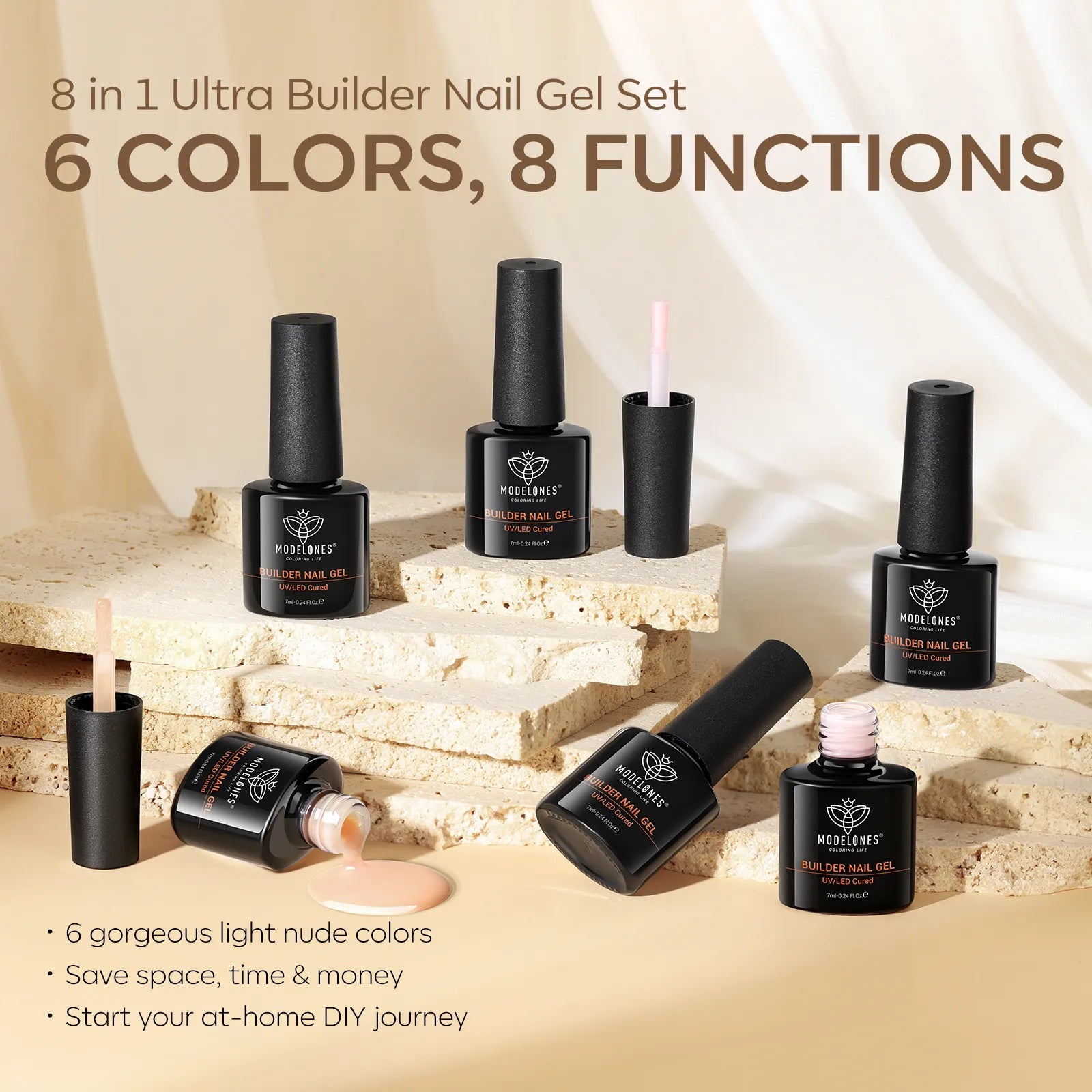 Nude Brown - 8-in-1 Builder Nail Gel 6 Colors Set 7ml【US/EU/CA/AU ONLY】