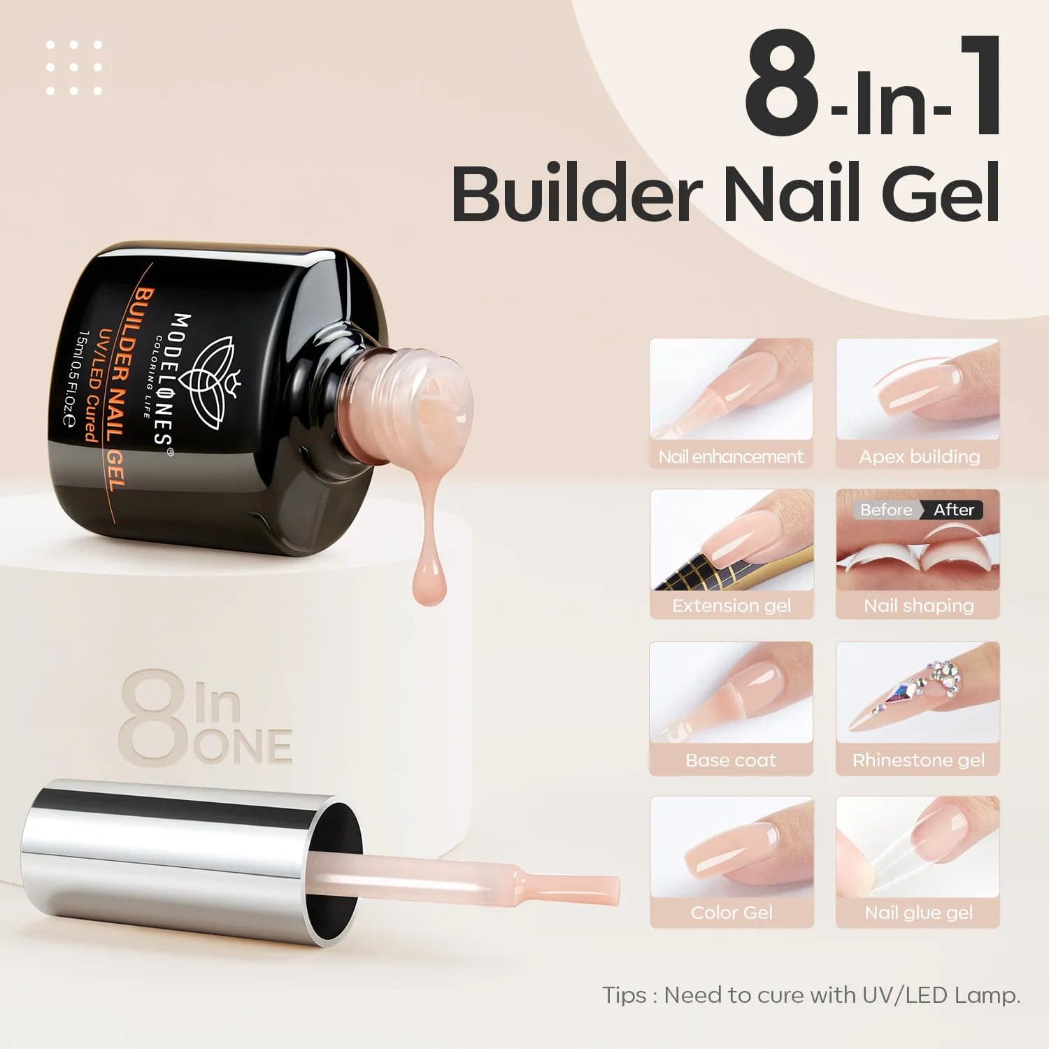 8-In-1 Nude Brown Builder Nail Gel 15ml