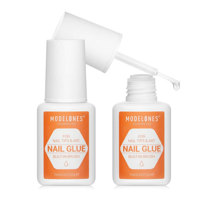 Modelones 2Pcs Built-in Brush Nail Glue Duo Set