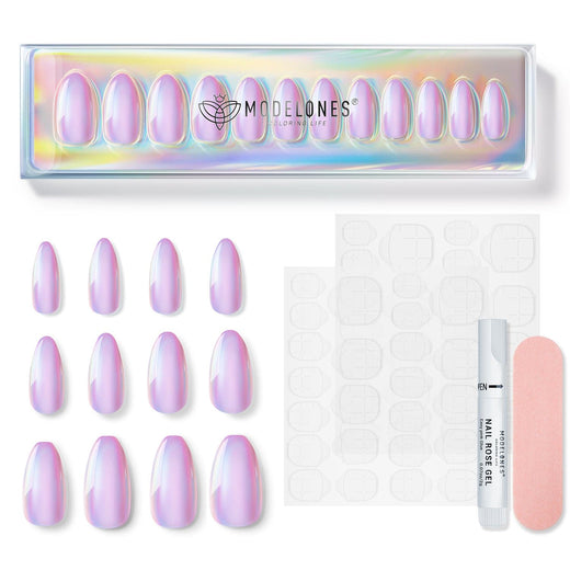 Pink Stardust - 24 Fake Nails 12 Sizes Short Coffin Press on Nails Kit
