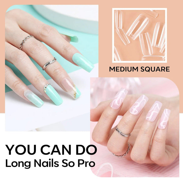 200Pcs Square Full Cover Nail Tips Kit - Clear - MODELONES.com