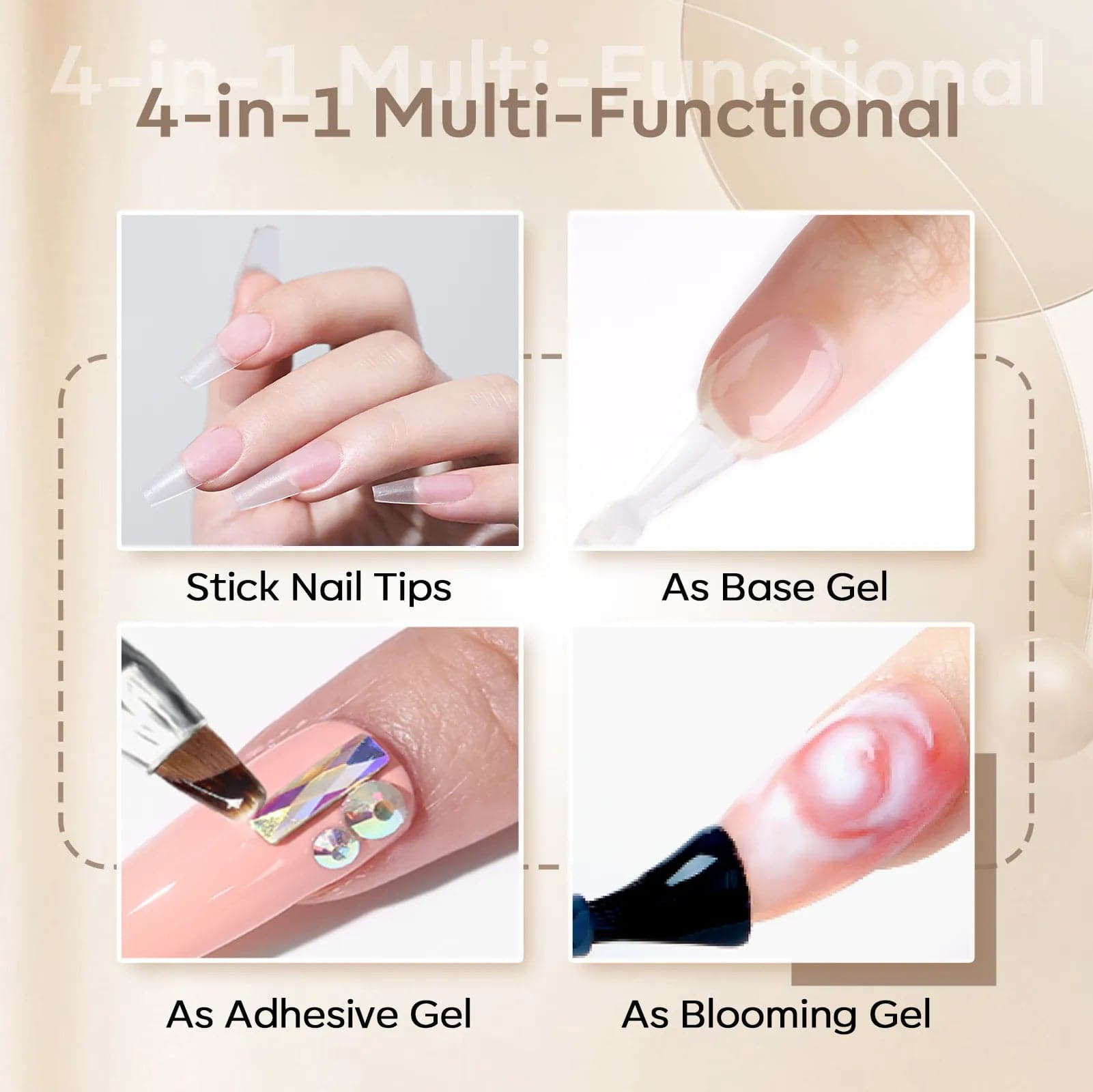 4-In-1 Multi-Functional Nail Glue Gel For Tips 15ml