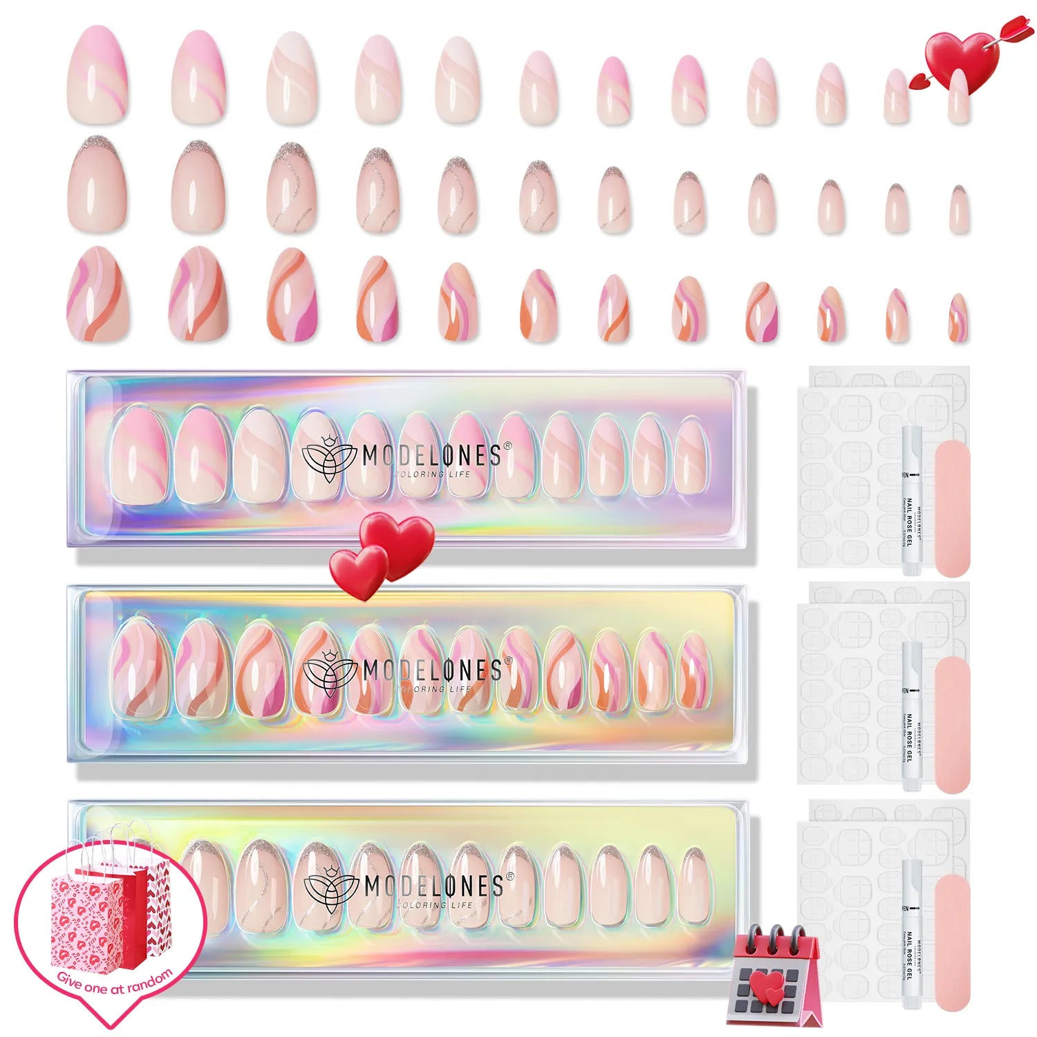 Sweet As You - 72 Fake Nails 12 Sizes Short Coffin Press On Nails Kit