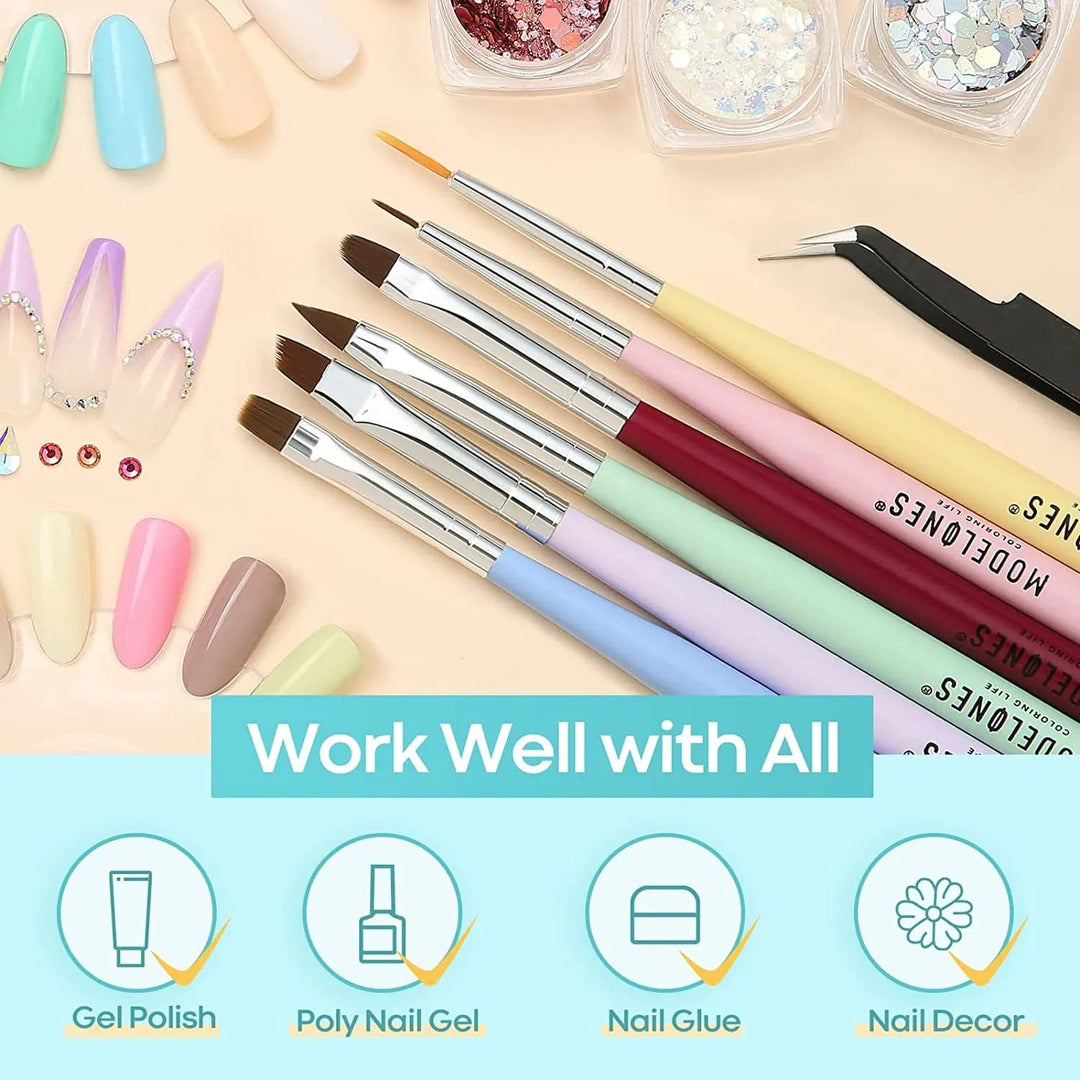 Free 6Pcs Nail Art Liner Brushes Set Gift MODELONES.com #