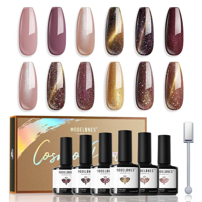 Glitter Waves - 6 Colors Cosmo Party Gel Nail Polish Set 7ml