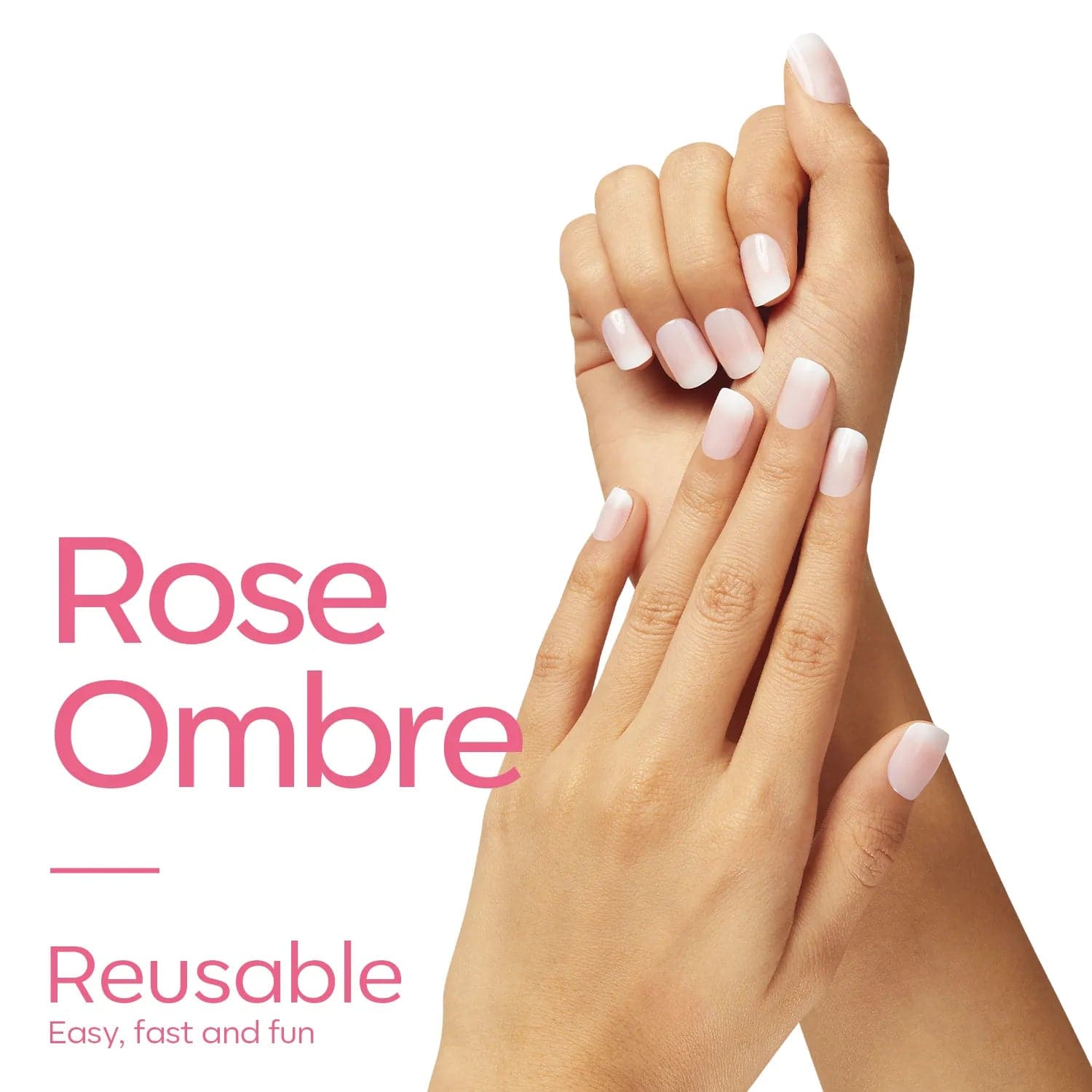 Rose Ombre - 24 Fake Nails 12 Sizes Short Squoval Press on Nails Kit