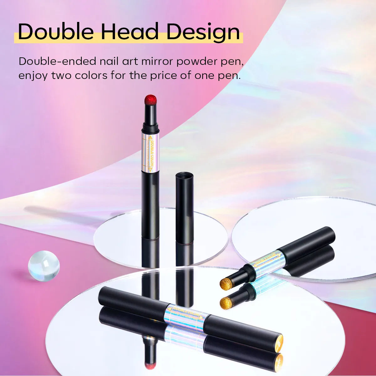 4 Colors Double-ended Nail Art Mirror Powder Pen Set With laser Rainbow Effect
