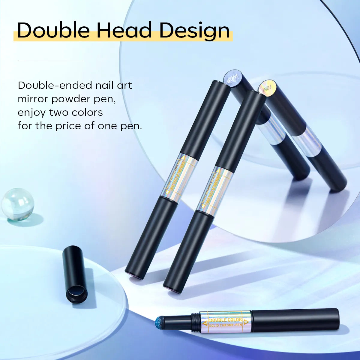 4 Colors Double-ended Nail Art Mirror Powder Pen Set With Holographic Mirror Effect