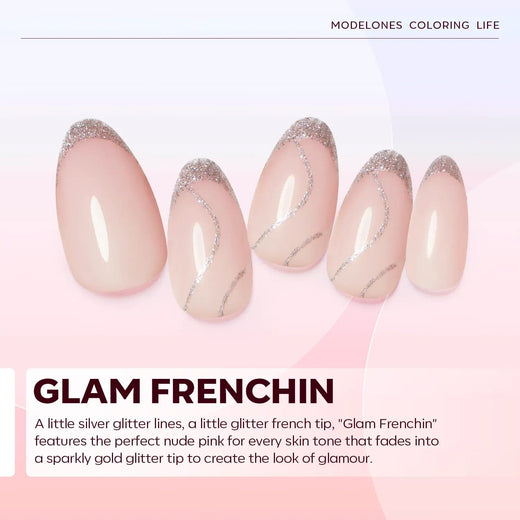 Glam Frenchin - 24 Fake Nails 12 Sizes Short Almond Press on Nails Kit