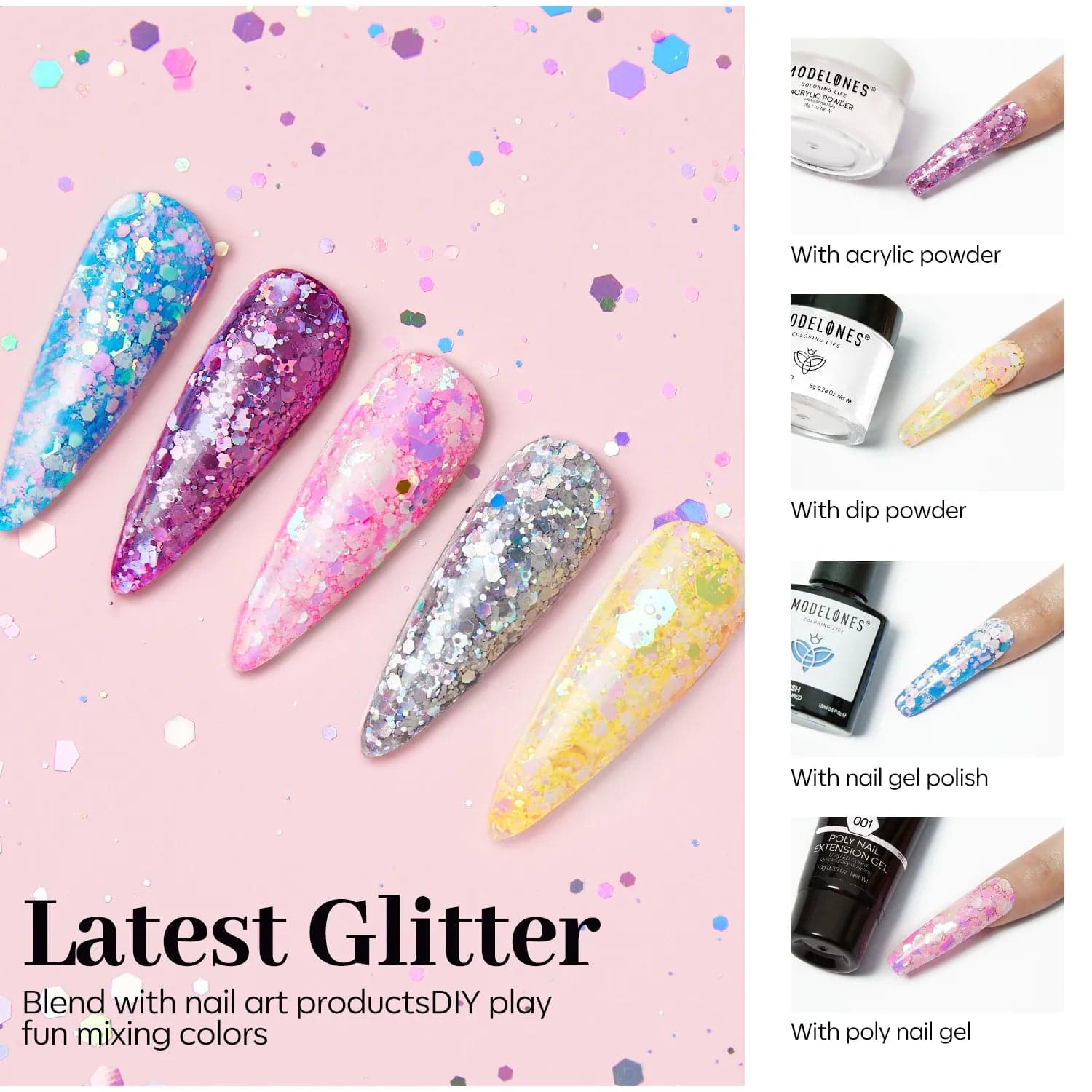 Nail Art Glitter Shiny Hexagon Glitter Collection - MODELONES.com