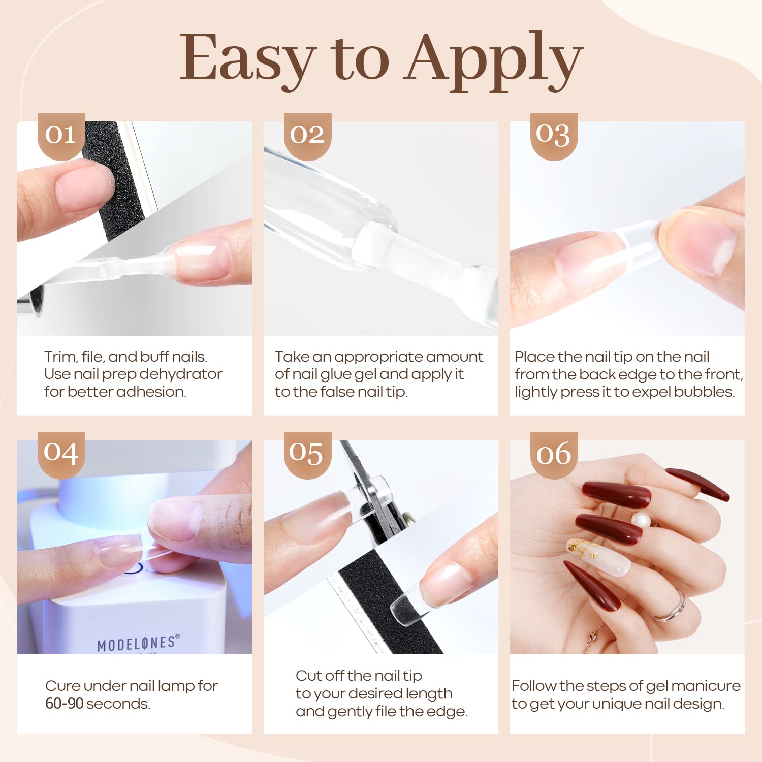 4-in-1 Nail Glue and Mini Lamp with 500Pcs Nail Tips Kit【Coffin/Square/Almond】