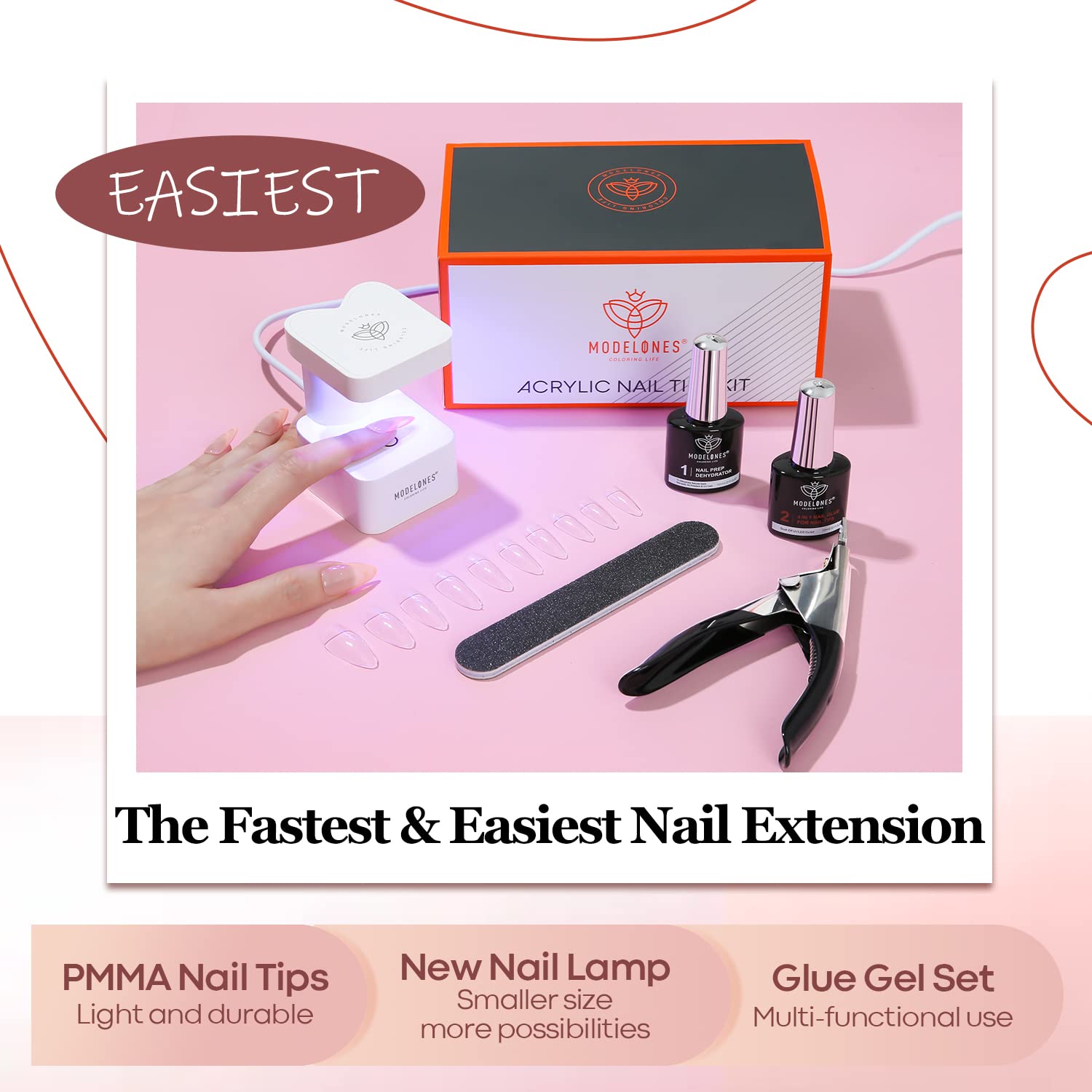 4-in-1 Nail Glue and Mini Lamp with 500Pcs Nail Tips Kit(Coffin/Square/Almond)【US ONLY】
